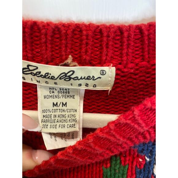VINTAGE X EDDIE BAUER Red Floral Knit Floral Sweater Medium - Picture 3 of 6